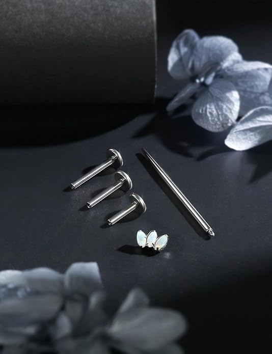 16G Astm F136 Titanium Internal Thread Flat Back Earrings Nose Studs Tragus Forward Helix Conch Cartilage Lobe Earrings Stud Medusa Labret Monroe Lip Ring Piercing Jewelry For Women Men