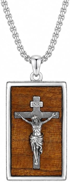 ONEFINITY Wooden Necklace Viking Wolf/St Benedict Medals/St Michael/Crucifix/St Christopher Pendant Necklace for Men Archangel Amulet Wooden Religious Jewelry Gifts for Men Women