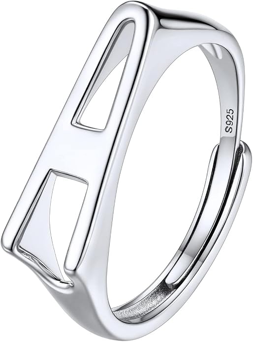 SILVERCUTE 925 Sterling Silver Initial Rings for Women,Adjustable Capital Letter Ring Hypoallergenic,Minimalist 925 Silver Rings for Mother Daughter