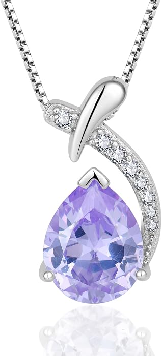 Teardrop Birthstone Necklace for Women,925 Sterling Silver Pear Cut Zircon Gemstone Pendant Necklace for Birthday Engagement Anniversary Wedding Jewelry