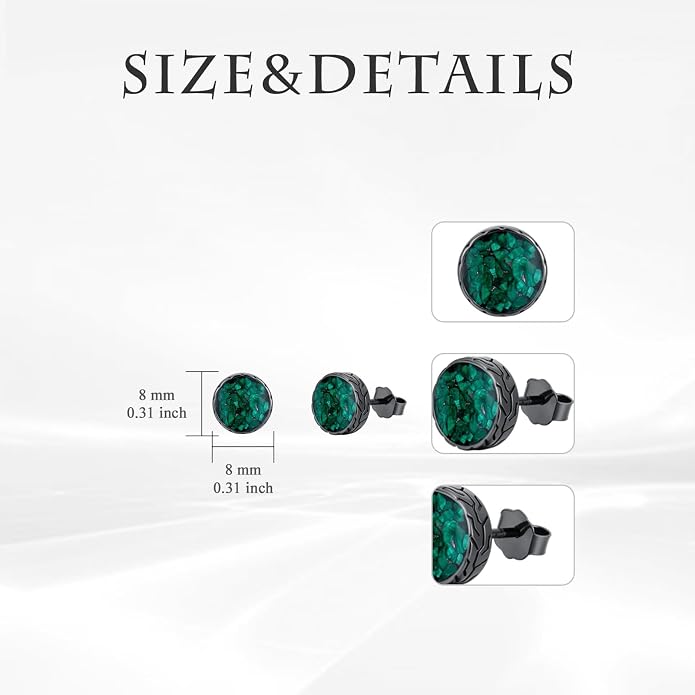Black Stud Earrings Abalone Shell/Black Onyx/Malachite/Turquoise Round Earrings Jewelry Mothers Day Birthday Gifts for Men Women