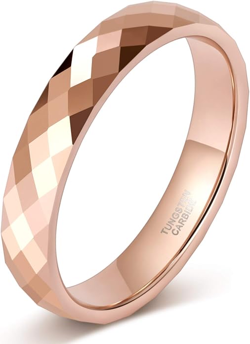TRUMIUM Tungsten Wedding Rings for Men Women 4MM 6MM 8MM Mens Wedding Band Black/Rose Gold/Gold Plated Rings Hammered Matte Finish Jewelry Comfort Fit Size 5-13