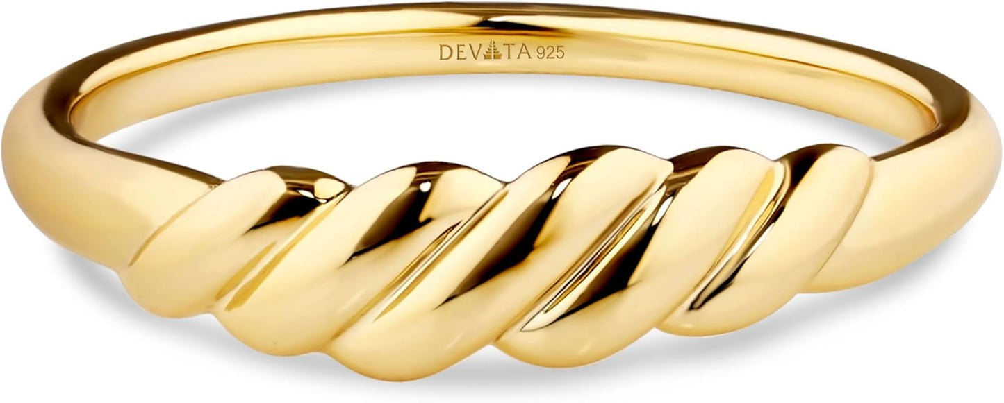 DEVATA Gold or Rhodium Plated Sterling Silver 925 – Eternity, Band Ring for Women – Heart, Knot, Clover, Infinity, Mariner, Cable, Curb, Cuban, Figaro, Daisy, Rope, Ribbed, Dome
