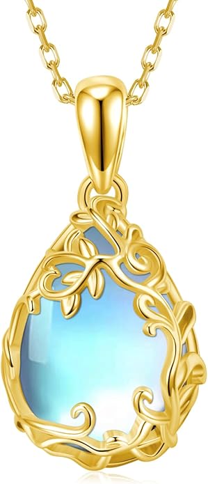 Teardrop Moonstone/Turquoise Necklace for Women 925 Sterling Silver Cage Filigree Necklaces Anniversary Birthday Jewelry Gift for Women
