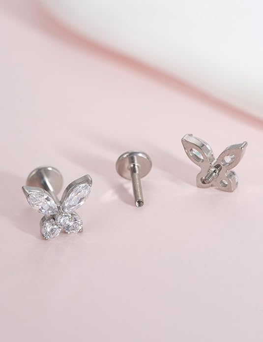 Limerencia 2Pcs 18g Titanium Internally Threaded Tragus Piercing Jewelry Nose Studs Flat Back Earrings Labret, Lip, Helix, Cartilage, Conch, Medusa Piercing for Women Men Sensitive Ears