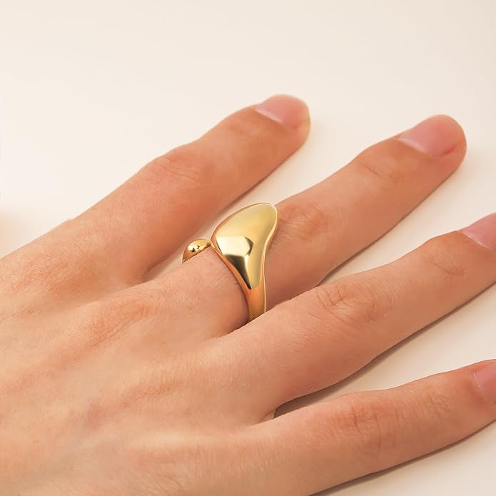 Gold Silver Rings Set for Women Chunky Statement Rings ZC Dome Evil Eye Croissant ring Thick 18K Gold Plated Band Rings