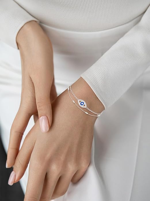 Palpitate Evil Eye Anklet for Women Protection Ankle Bracelets Layered Bead Chain Evil Eye Jewelry Christmas Gifts for Women Adjustable
