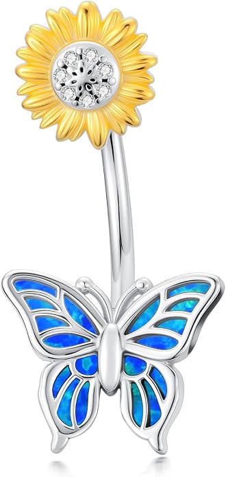 Butterfly Cross Shark Belly Button Ring 925 Sterling Silver Clicker Belly Rings Dangle Navel Ring Hypoallergenic Navel Piercing Belly Piercing Jewelry Gifts for Women