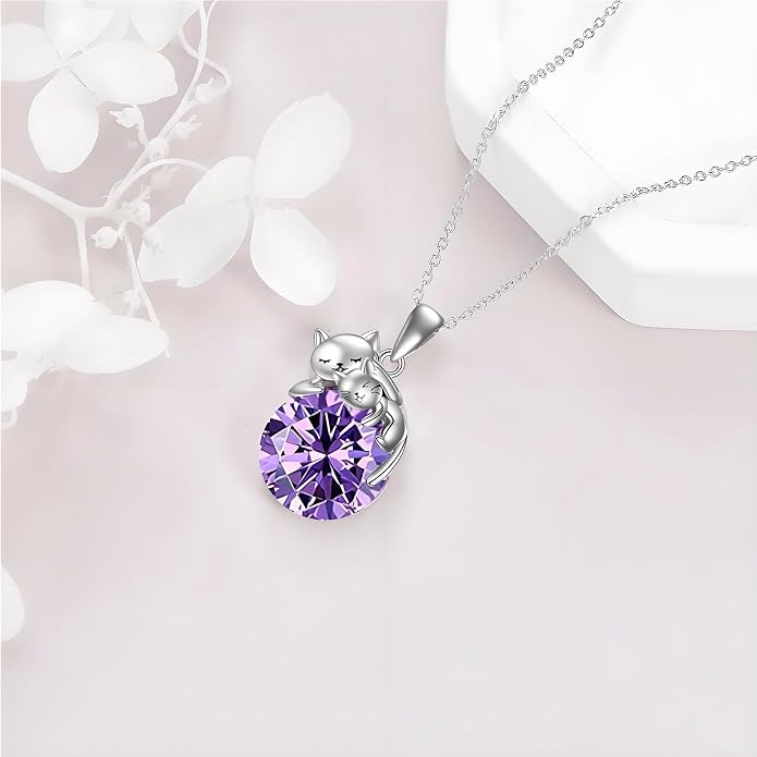 Cat Necklace Sterling Silver Cat Zircon Pendant Gothic Jewelry for Women Animal Lovers Gifts