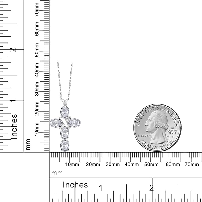 Gem Stone King Cross Pendant Necklace for Women | 925 Sterling Silver | 6X4MM Gemstone Birthstone | Jesus Christian Religious Crucifix Jewelry Gifts | 18 Inch Chain