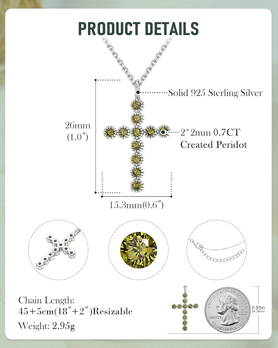 925 Sterling Silver 18 inch Birthstone Cross Pendant Necklace for Women Men