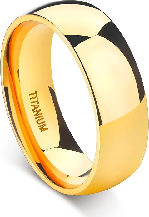 TIGRADE Titanium Ring 2mm 4mm 6mm 8mm 18k Gold Plated Wedding Band in Comfort Fit Dome Polished for Men Women Size 3-14