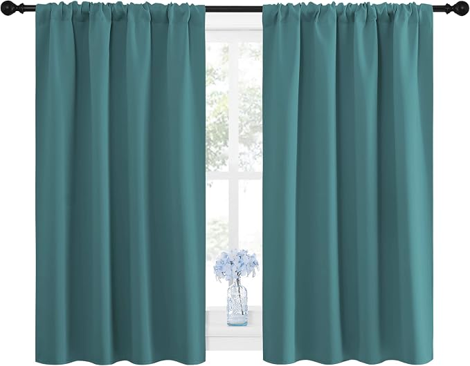 NICETOWN Window Curtains Blackout Drapes - Thermal Insulated Solid Rod Pocket Blackout Curtains/Draperies for Living Room (Sea Teal, One Pair, 42 by 45-Inch)