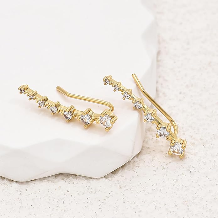 Climber Earrings for Women Ear Crawler Earrings Rose/White/Yellow Gold Plated Cubic Zirconia Birthstone Earring Gifts for Women