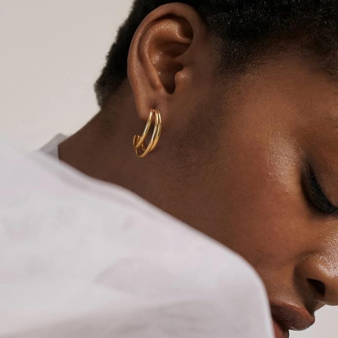 MYEARS Women Hoop Earrings Gold 14K Gold Filled Small Simple Handmade Hypoallergenic Everyday Illusion Jewelry