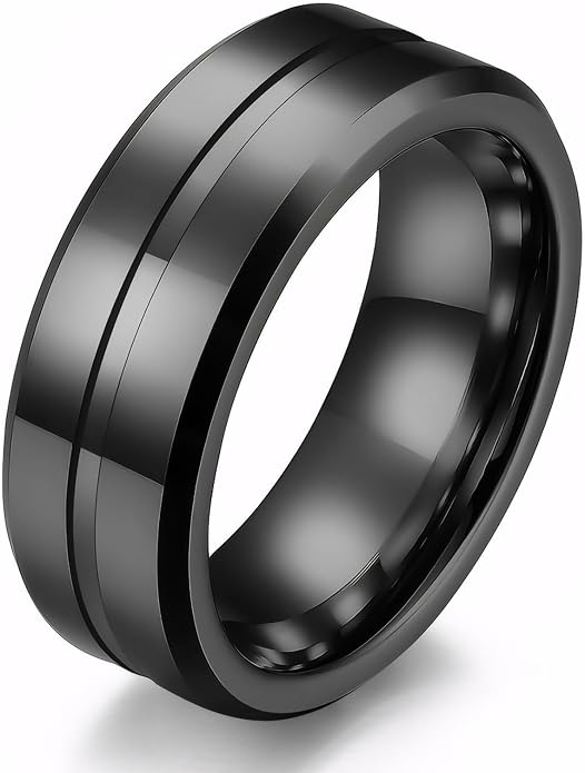 MMTTAO Men's Titanium Ring Wedding Bands for Men Women 6MM 8MM 10MM Black/Blue/Silver Engagement Band Wedding Rings Beveled Edge Brushed Matte Finished & Polished Grooved Center Comfort Fit Size 6-13