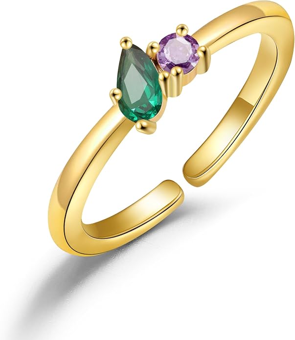 JSJOY Birthstone Rings for Women Dainty Emerald Blue Ring Birthday Gifts for Mom Her Gemstones CZ Ring for Teens Gold Rings That Don't Tarnish Adjustable Ring Jewelry Gifts