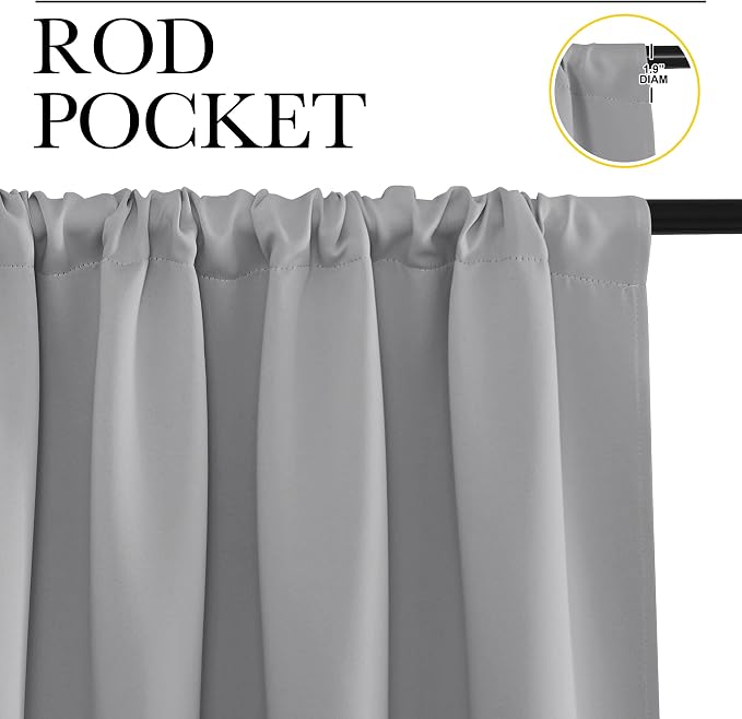 NICETOWN 2 Panels Blackout Curtains, Rod Pocket Thermal Insulated Drapes for Kitchen, Heavy Duty Small Window Treatment for Dorm Room, Studio Apartment, Basement (Silver Grey, W42 x L30)