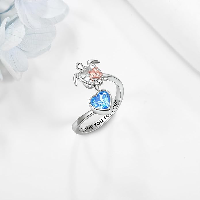 VONALA Turtle Dolphin Elephant Fidget Rings for Anxiety for Women 925 Sterling Silver Elephant Rotatable Mood Rings