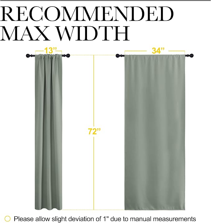 NICETOWN Window Curtains Blackout Drapes - Thermal Insulated Solid Rod Pocket Blackout Curtains/Draperies for Living Room (Greyish Green, One Pair, 34 by 72-Inch)