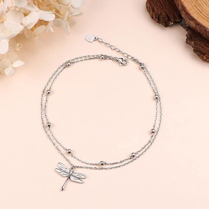 Yearace Anklet for Women S925 Sterling Silver Adjustable Foot Beaded Chain Lotus Flower Claddagh Dragonfly Witches Knot Ankle Bracelet Summer Beach Anklets Jewelry Gift