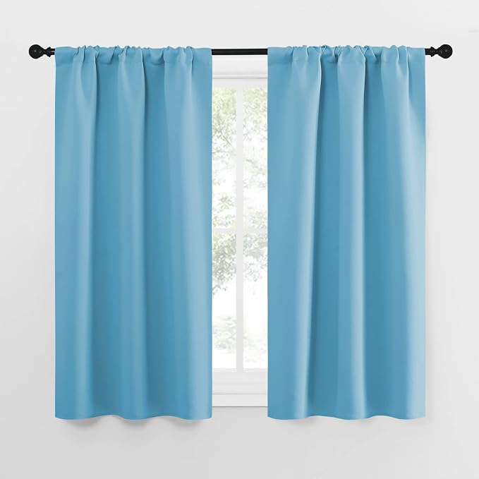NICETOWN Kitchen Curtains for Small Windows, Privacy Thermal Insulated Blackout Curtains & Drapes for Boys Room (Teal Blue, 34" Wide by 54" Long, 2 Pieces)