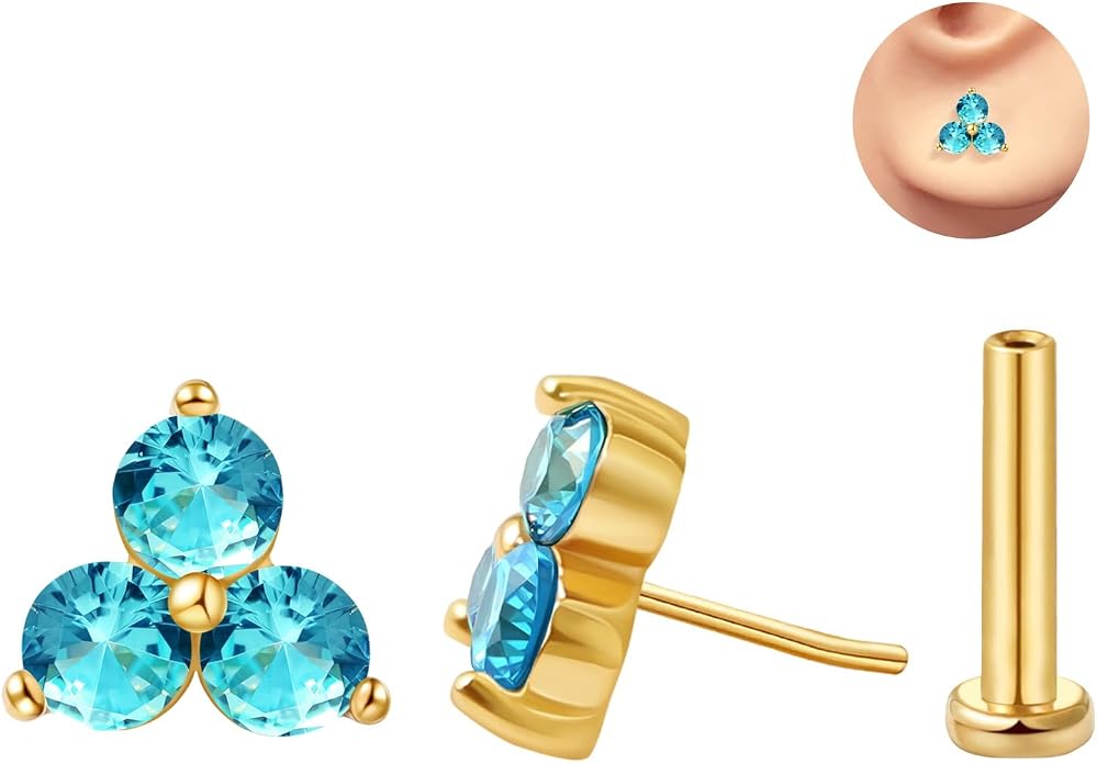FANSING Cartilage Earring Tragus Stud Trio CZ Stone Flat Back Earring for Helix Conch Threadless Push Pin Labret Stud