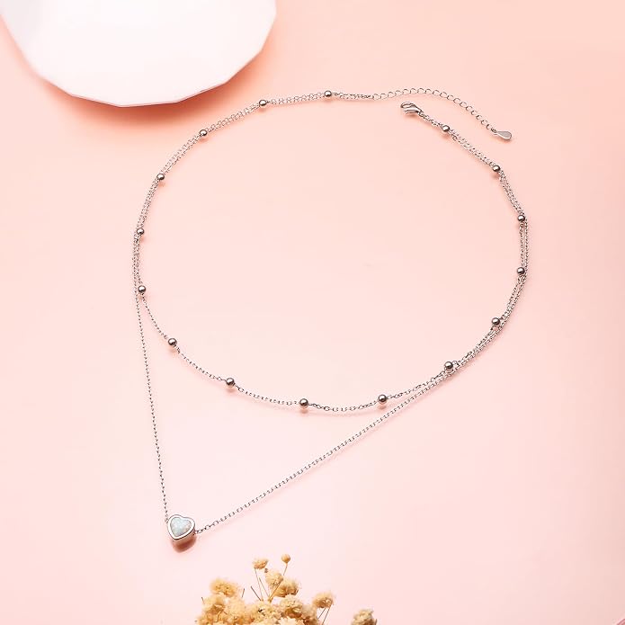 Layered Choker Necklaces for Women S925 Sterling Silver Circle/Heart/Cross/Star Multi Layered Necklace Handmade Bead Chain Adjustable Jewelry for Birthday