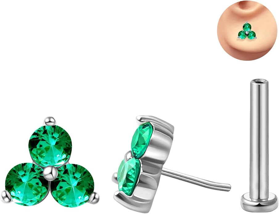 FANSING Cartilage Earring Tragus Stud Trio CZ Stone Flat Back Earring for Helix Conch Threadless Push Pin Labret Stud