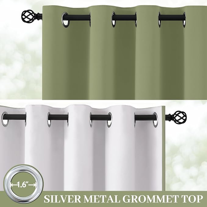 Yakamok Sage Blackout Curtains 63 Inches Long for Bedroom 50" Wide 2 Panel | Blackout Curtain Panels for Bedroom, 2 Thick Layers Grommet Top Thermal Insulated Drapes with White Back for Living Room