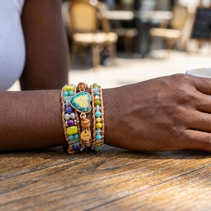 YGLINE Natural Stone Bracelet 3 Wraps Bracelet Handmade Boho Bracelet for Women Bracelet