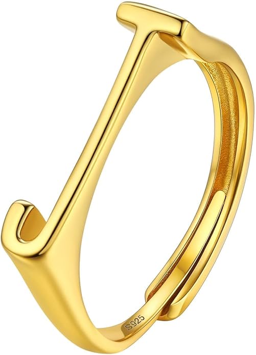 SILVERCUTE 925 Sterling Silver Initial Rings for Women,Adjustable Capital Letter Ring Hypoallergenic,Minimalist 925 Silver Rings for Mother Daughter