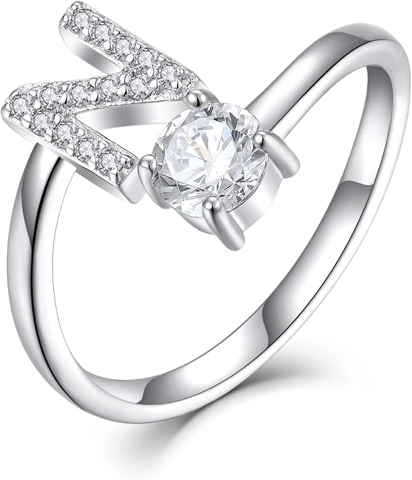 STARCHENIE Adjustable Initial Ring for Women 925 Sterling Silver Letters A-Z 26 Alphabet Rings Size 7