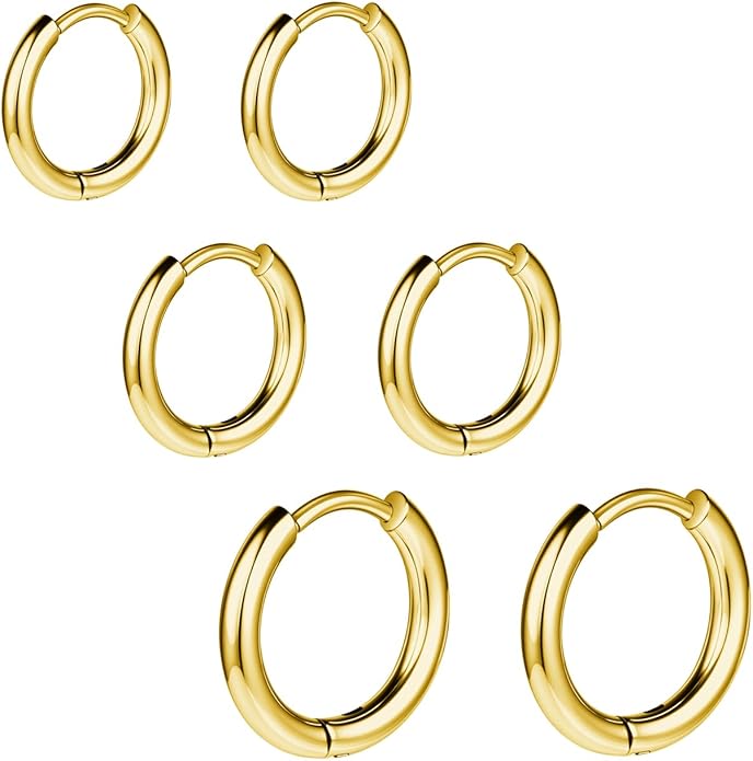 AOEDEJ G23 Titanium Black/Steel Gray/Gold Hoop Earrings 18G Small Huggie Hoop Earrings 8mm/10mm/12mm Cartilage for Sensitive Ears for Multiple Piercing Cartilage Hoop Earring Stack Jewelry
