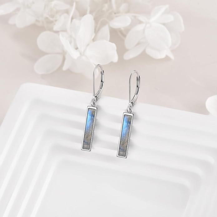 CRMAD Abalone Shell Bar Earrings for Women Sterling Silver Leverback Earrings Abalone Jewelry Gift