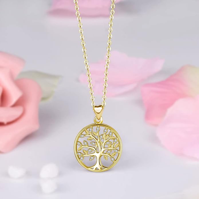 AEONSLOVE Tree of Life Necklace 925 Sterling Silver, Family Tree of Life Pendants Jewelry Gifts for Women Wife Mother, 18 Inch Chain