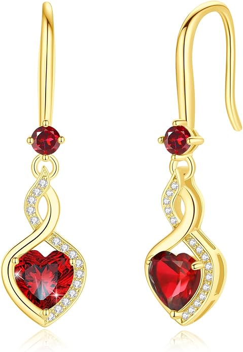FANCIME Heart Infinity Dangle Drop Earrings 925 Sterling Silver Heart Gemstone Birthstone Earring