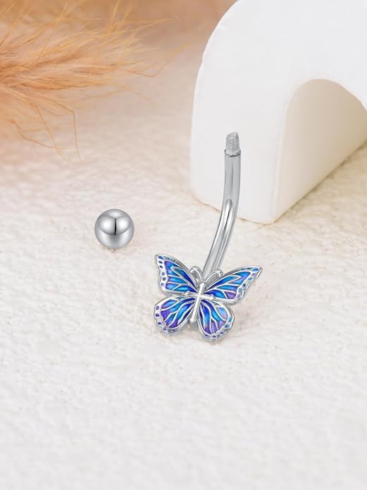 Sterling Silver 14G Belly Button Rings Cross/Cat/Butterfly/Cow/Skull/Birthstone Heart Navel Rings 16mm Body Piercing Jewelry for Women