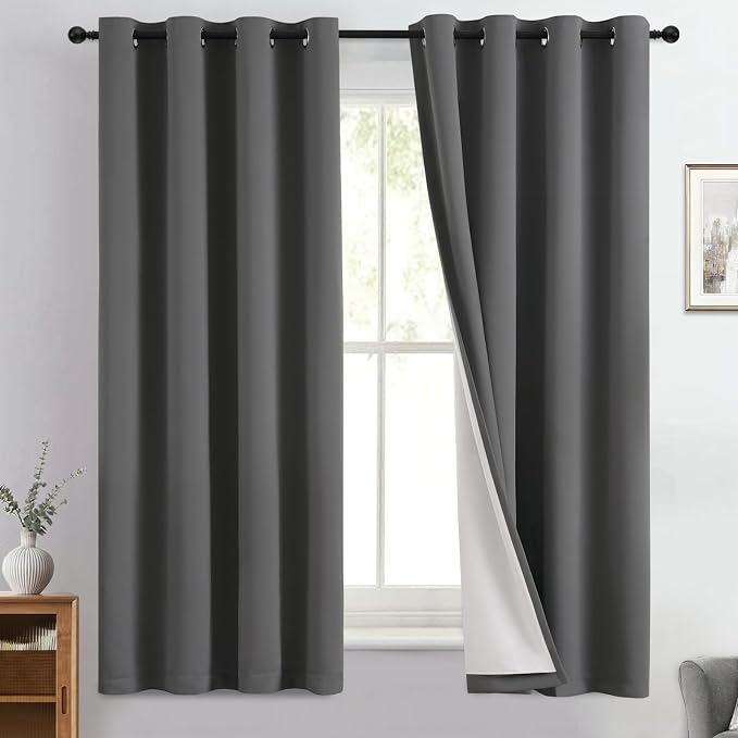 Yakamok Charcoal Grey 100% Blackout Curtains 63 Inches Long 50" Wide 2 Panel