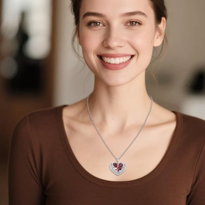 Angel Wings Necklace for Women 925 Sterling Silver Birthstone Guardian Necklace Jewelry Angel Wings Moonstone, Crystal Pendant Jewelry Gifts