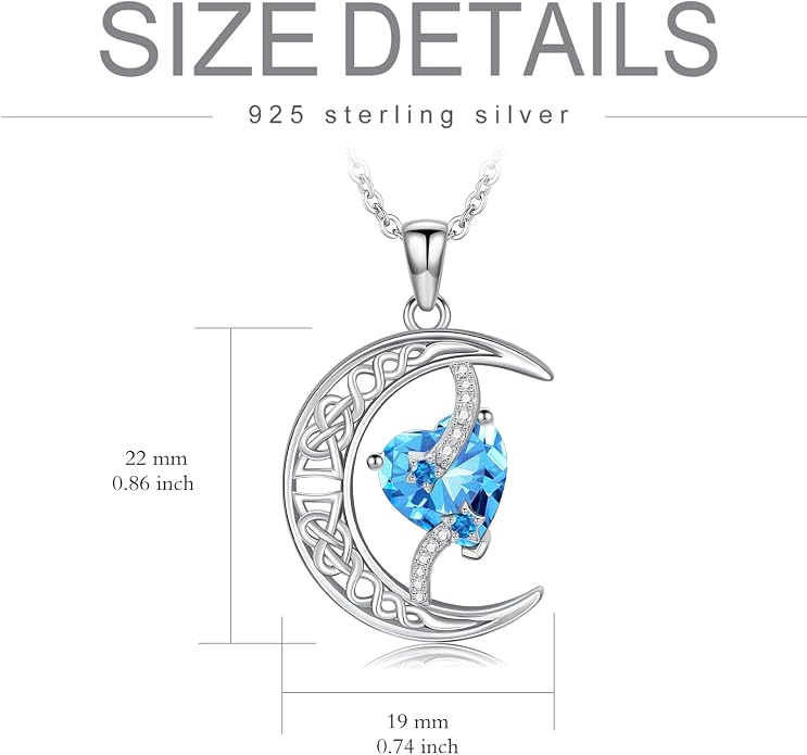 TOUPOP Moon and Star Birthstone Necklace for Women 925 Sterling Silver Celtic Moon Jewelry Birthday Mothers Day Gifts for Mom Wife Her