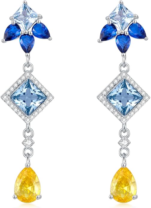925 Sterling Silver Colorful Chandelier Teardrop Dangle Earrings Statement Flower Stud Earrings for Women Party Prom