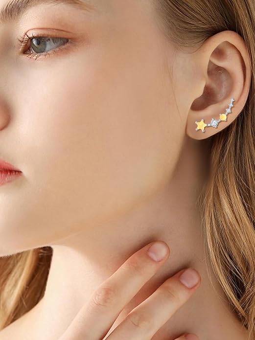 Dreamboat Star Ear Climbers Earrings for Women 925 Sterling Silver Star Ear Cuffs Crawler Earring Cubic Zirconia Climbing Jewelry Wedding Birthday Gifts
