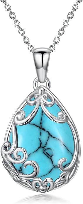 HPQQ Teardrop Necklace 925 Sterling Silver Filigree Gemstone Pendant Necklace Fine Jewelry Birthday Mother's Day Gifts for Women Her Mom