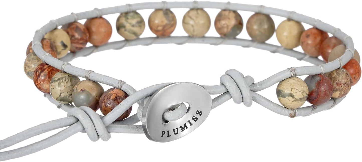 Plumiss Women Boho Handmade Natural Stone Crystal Leather Bead Wrap Bracelets Collection
