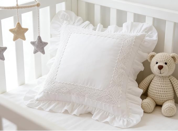 26x26 Pillow Covers, White Lace Square Cushion Cover 100% Cotton Throw Pillow Cover Pillowcase Set of 2, Decorative Cushion case,Handmade Pillowcase with Ruffles