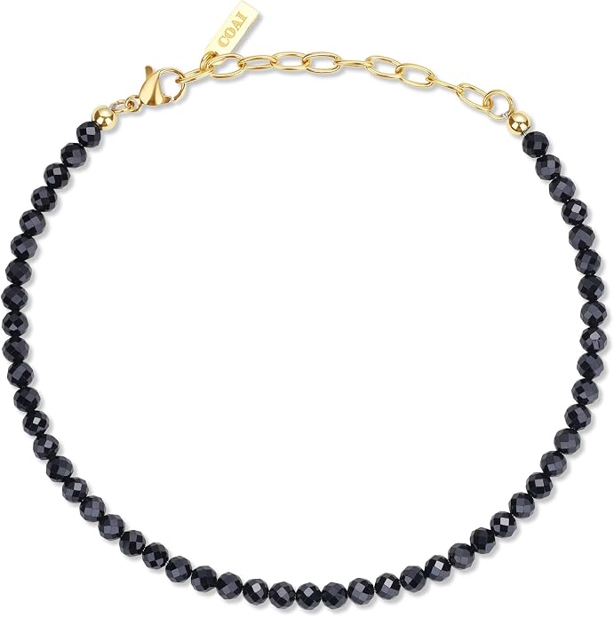 COAI Beach Waterproof Anklet for Women, Black Tourmaline Moonstone Amethyst Beaded Anklet for Women