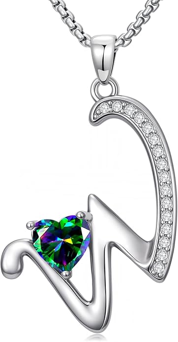 Birthday Gifts for Women Alphabet A to Z Initial Birthstone Pendant Necklaces for Women - 18k White Gold Plated Personalized Name Jewelry Anniversary Graduation Gifts for Wife Her Daughter Girlfriend(with Gift Box)