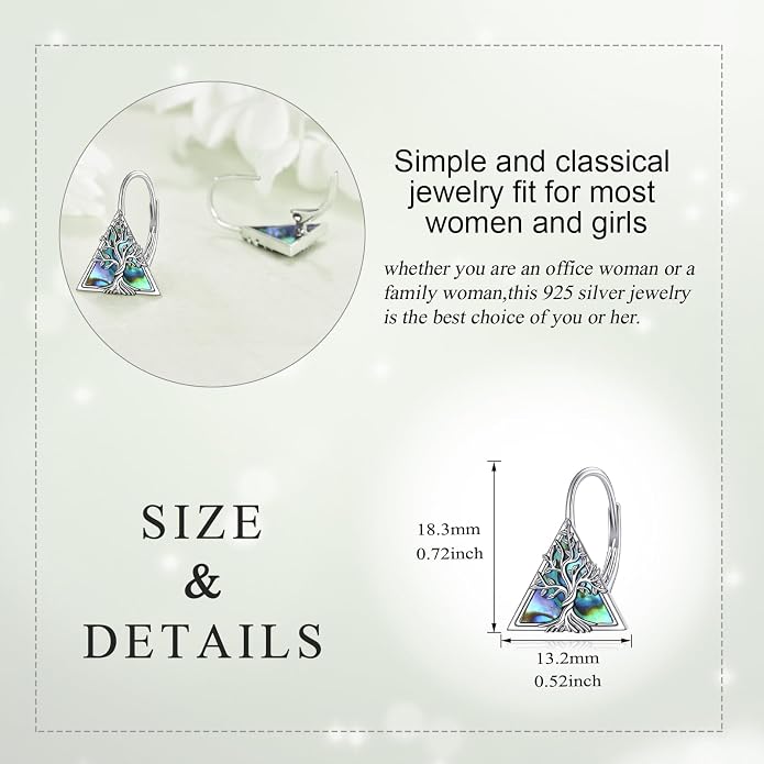 Celtic Trinity Knot Earrings for Women 925 Sterling Silver Triangle Celtic Leverback Abalone Shell Irish Jewelry Gift