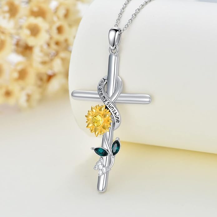 Cross Necklace for Women 925 Sterling Silver I Love You Necklace Religious Jewelry with Gift Box for Mother Daughter